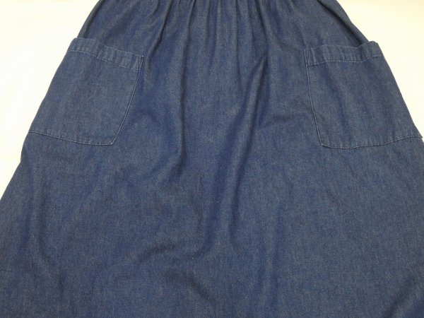 画像10:  USA製 80s 90s サンフラワー ひまわり エンブロイダリー デニム ノースリーブ ロング ワンピース (10)