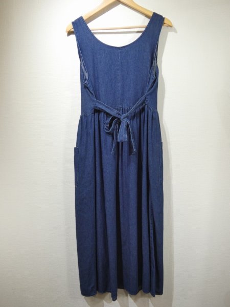 画像6:  USA製 80s 90s サンフラワー ひまわり エンブロイダリー デニム ノースリーブ ロング ワンピース (6)