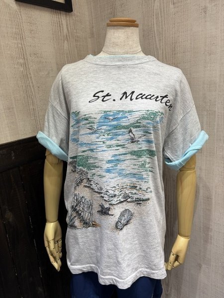 画像2: 90s Sailing バイカラー セントマーチン島 スーベニア プリント 風景画 Tシャツ (2)