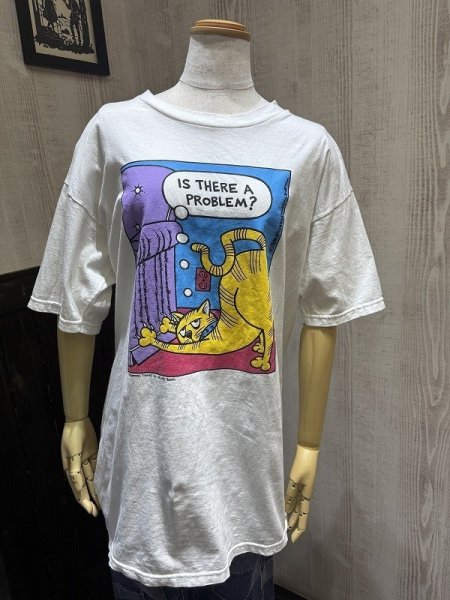 画像1: USA製 90s Lee CAT 猫 IS THERE A PROBLEM? プリント メッセージ Tシャツ (1)