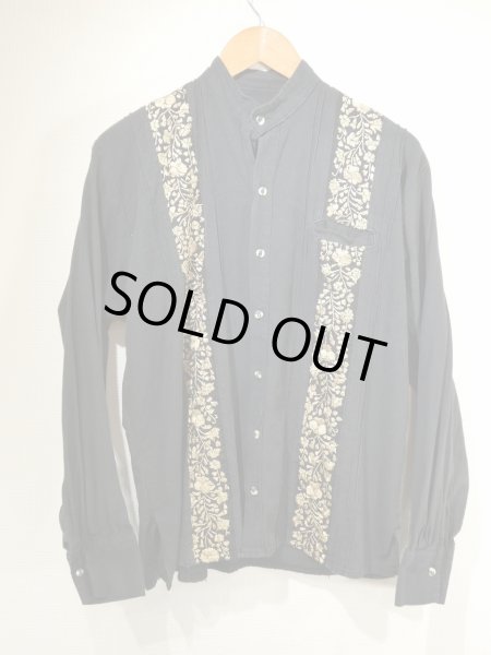 画像3: 90s ピンタック エンブロイダリー 刺繍 バンドカラー シャツ ブラウス チュニック (3)