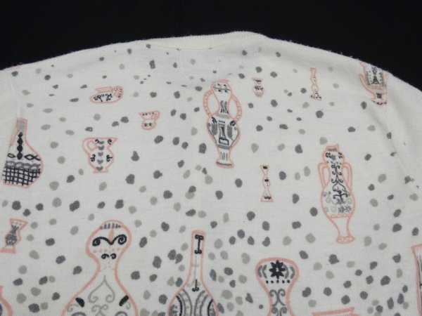 画像10: 50s ビンテージ グレー×ピンク グレピン 花瓶 総柄 ショート丈 ニット カーディガン (10)