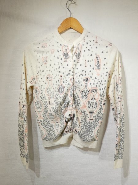 画像3: 50s ビンテージ グレー×ピンク グレピン 花瓶 総柄 ショート丈 ニット カーディガン (3)