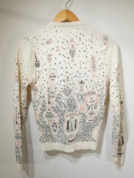 画像4: 50s ビンテージ グレー×ピンク グレピン 花瓶 総柄 ショート丈 ニット カーディガン (4)