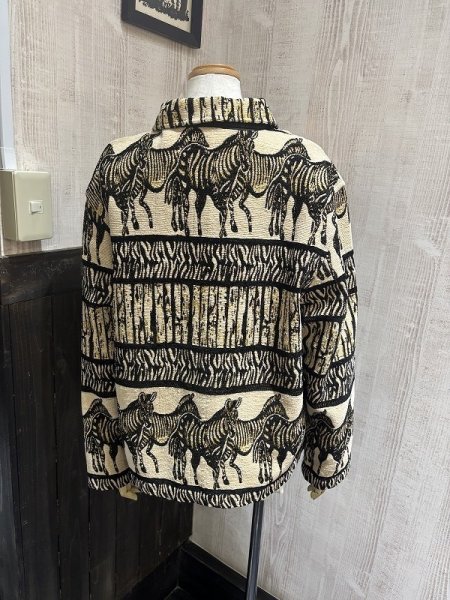 画像2: 90s SKAVER LAKE ZEBRA シマウマ ゼブラ アニマル ゴブラン織り ラグ ブランケット ショート丈 クロップド ジャケット  (2)