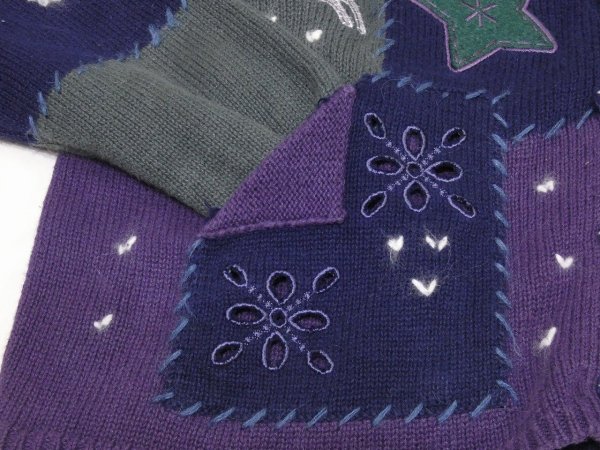 画像8: 90s North Crest 総柄模様 景色柄 もみの木 くるみボタン ニット セーター カーディガン (8)