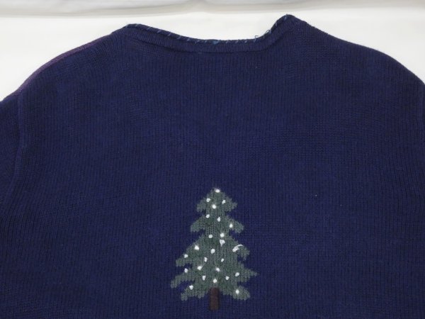 画像10: 90s North Crest 総柄模様 景色柄 もみの木 くるみボタン ニット セーター カーディガン (10)