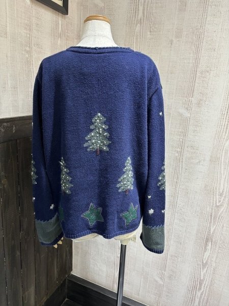 画像2: 90s North Crest 総柄模様 景色柄 もみの木 くるみボタン ニット セーター カーディガン (2)