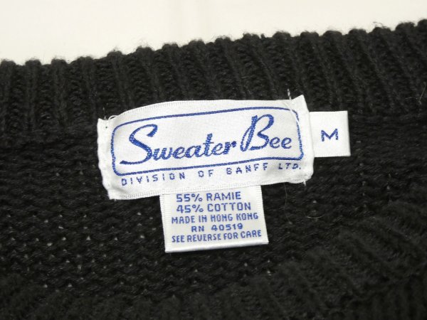 画像5: DEAD STOCK 未使用 80s 90s Sweater Bee ゴールド シルバー プリント コットン ニット セーター (5)