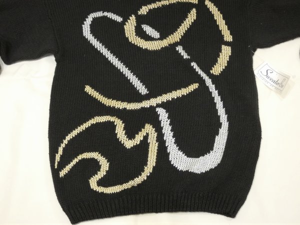 画像7: DEAD STOCK 未使用 80s 90s Sweater Bee ゴールド シルバー プリント コットン ニット セーター (7)