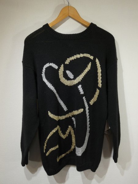 画像3: DEAD STOCK 未使用 80s 90s Sweater Bee ゴールド シルバー プリント コットン ニット セーター (3)