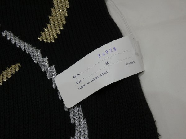 画像9: DEAD STOCK 未使用 80s 90s Sweater Bee ゴールド シルバー プリント コットン ニット セーター (9)