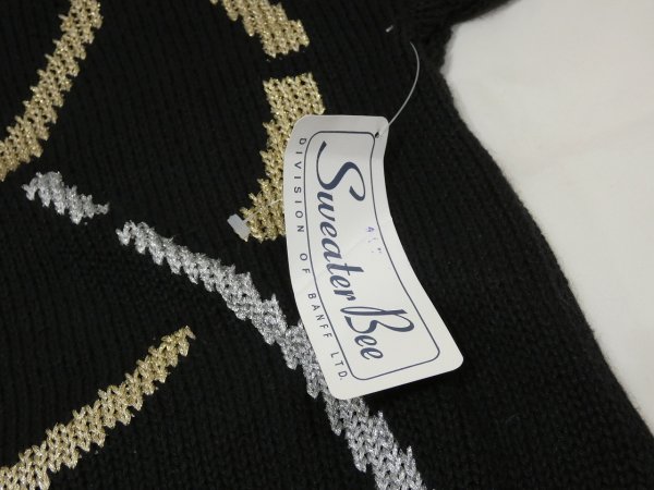 画像8: DEAD STOCK 未使用 80s 90s Sweater Bee ゴールド シルバー プリント コットン ニット セーター (8)