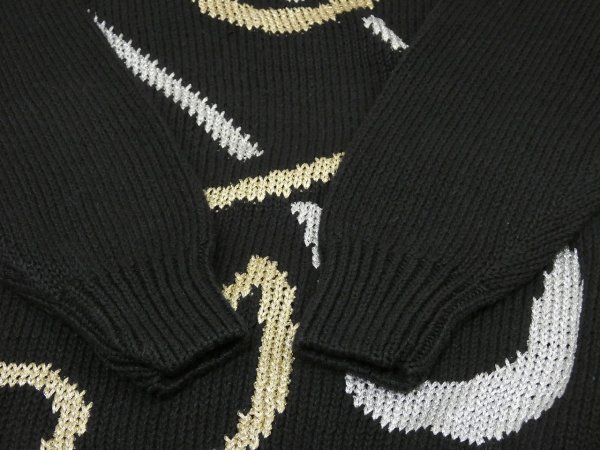 画像10: DEAD STOCK 未使用 80s 90s Sweater Bee ゴールド シルバー プリント コットン ニット セーター (10)