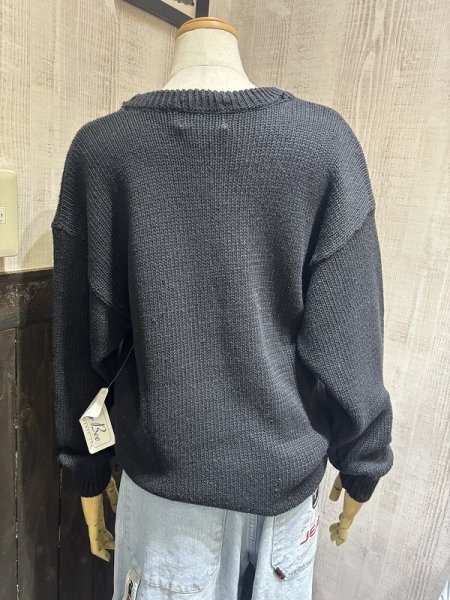 画像2: DEAD STOCK 未使用 80s 90s Sweater Bee ゴールド シルバー プリント コットン ニット セーター (2)