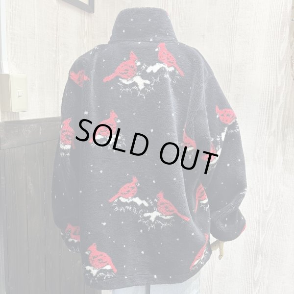 画像2: USA製 90s BLACK MOUNTAIN ショウジョウコウカンチョウ プリント ボアフリース ブルゾン ジャケット (2)