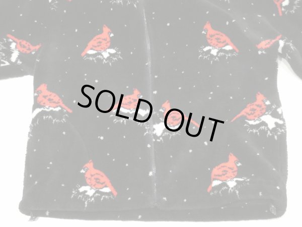 画像7: USA製 90s BLACK MOUNTAIN ショウジョウコウカンチョウ プリント ボアフリース ブルゾン ジャケット (7)