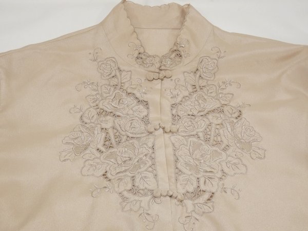 画像7: 60s 70s ビンテージ シルク？ チャイナ ボタン ブラウス  (7)