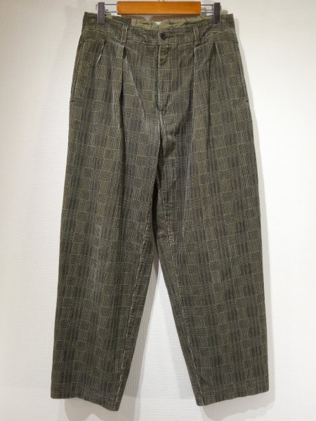 画像3: 90s GENERRA 格子 ブロック チェック ツータック テーパード コーデュロイ スラックス (3)