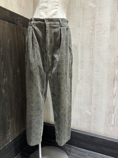 画像1: 90s GENERRA 格子 ブロック チェック ツータック テーパード コーデュロイ スラックス (1)