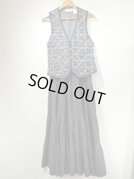 画像14: 90s CASEY＆MAX コード刺繍 メッシュ クロシェ デニム ベスト (14)