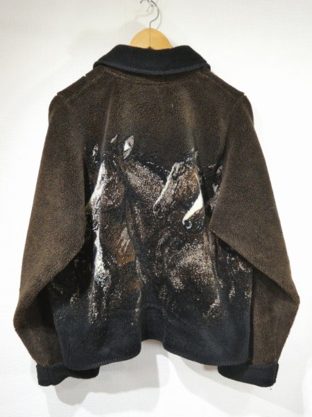画像4: CANADA製 90s OUTBACK TRADING COMPANY アニマル ホース プリント コンチョボタン フリース ボア 短丈 ショート丈 ジャケット (4)