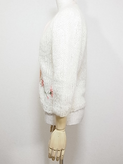 60's ビンテージ 花柄刺繍が可愛い 八分袖 モヘア カーディガン ...