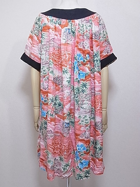 60 S ビンテージ Made In Hawaii レーヨン 風景柄 ムームー ワンピース ハワイアン ドレス Chago Chago Boutique