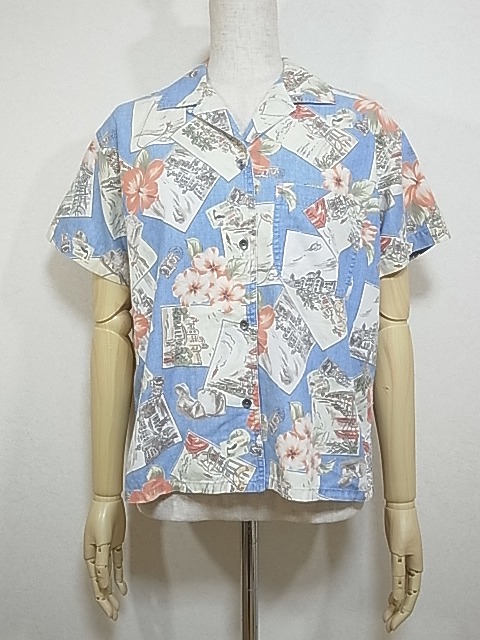 80〜90'ｓ LIZ Claiborne オープンカラー ハイビスカス リゾート