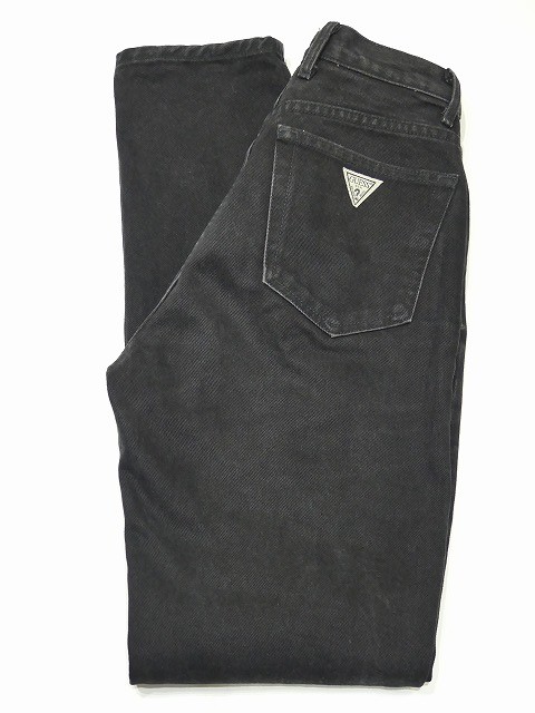 USA製 80〜90s GUESS ハイウエスト ストレート スリム ブラック デニム パンツ 28 Chago Chago Boutique
