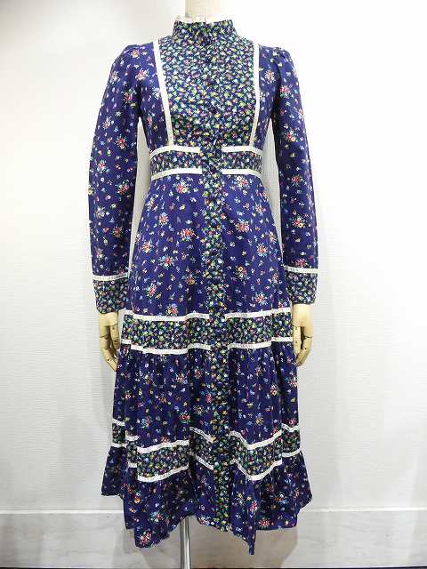 70s Gunne Sax ガンネサックス ガニーサックス 花柄 ティアード 切り替え ワンピース ドレス Chago Chago Boutique