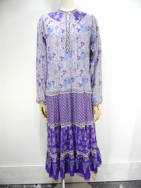 インド綿 ワンピース ヴィンテージ ゴールドスタンプ ドレス