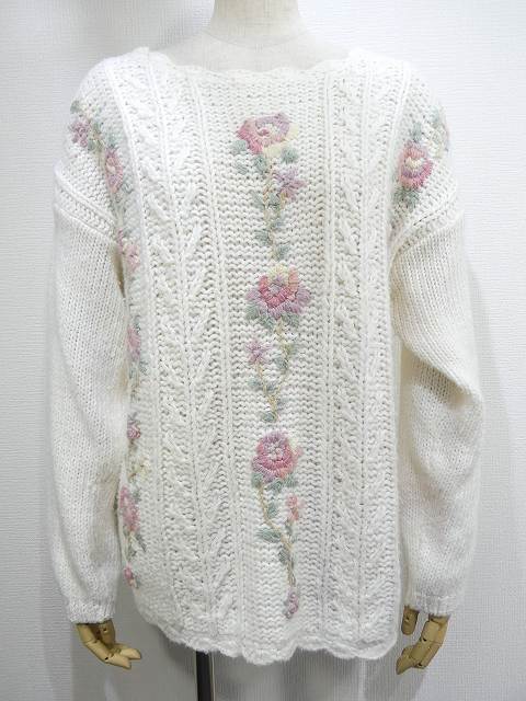 〜90s Colleen's Collectables お花刺繍 ハンドメイド ニット セーター