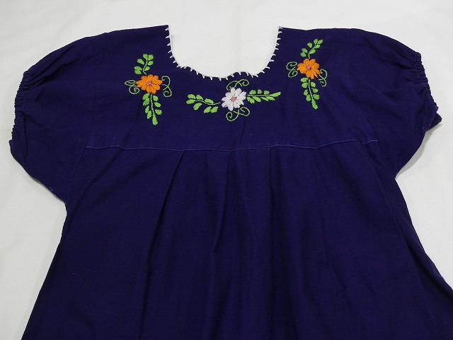 ビンテージ 70s コットン 花柄 刺繍 メキシカン ワンピース ドレス
