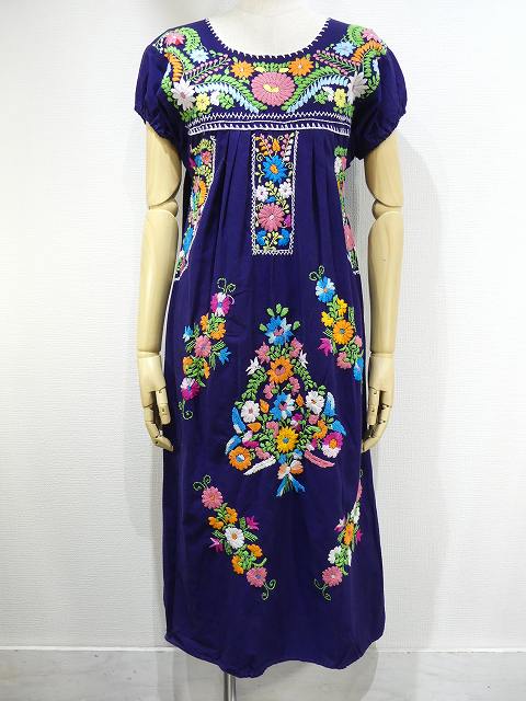 70s ビンテージ 花柄 刺繍 メキシカン ワンピース ドレス - Chago