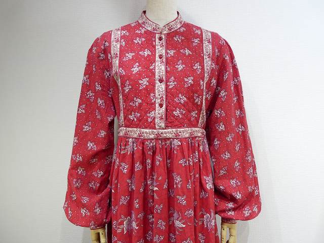 70s ビンテージ Kolowkari インド綿 キルティング フロント ワンピース ドレス