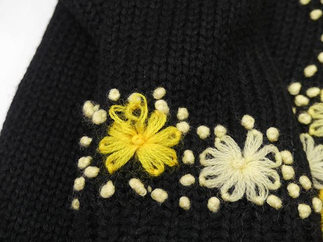 70s ビンテージ Herman Arts フラワー ハンド 刺繍 ブラック 黒 ロング