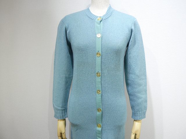 レトロ カーデガン ワンボタン ウール 半袖 ラグラン  飾り編み グリーン