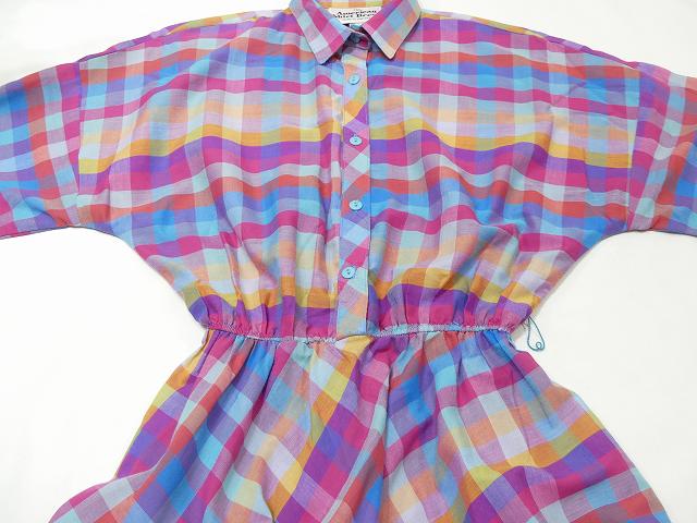 80s USA製 American Shirt Dress ブロックチェック ドルマンスリーブ ...
