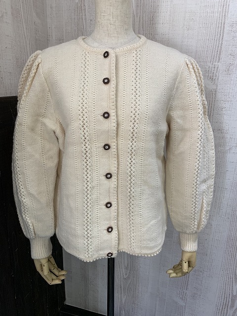 70s 80s Astrifa タックドスリーブ ケーブル編み デザイン ウール カーディガン チロル セーター ニット