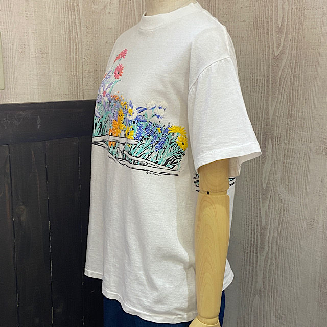 USA製 90年代 FUCHSIAS HUMMINGBIRDS 花 鳥 アートプリント Tシャツ メンズXL