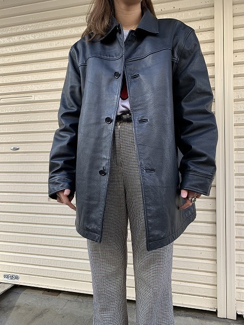 90s OLD GAP ギャップ レザー ジャケット ハーフ コート キルティング ...