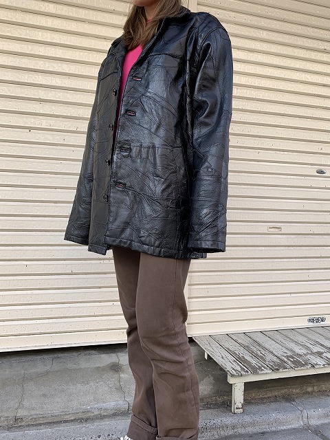 90s ビンテージ LEATHER WORKS パッチワーク クラフト レザー ハーフ ...