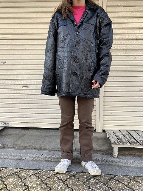 90s ビンテージ LEATHER WORKS パッチワーク クラフト レザー ハーフ ...