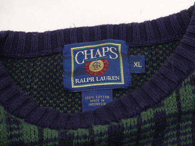 80s CHAPS Ralph Lauren エンブレム刺繍 格子柄 コットン ニット 