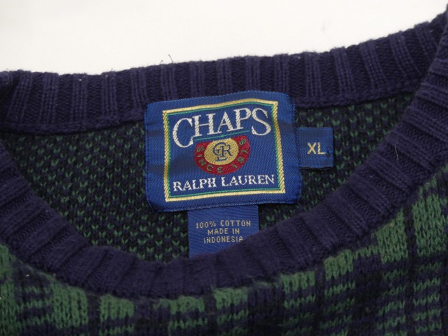 80s CHAPS Ralph Lauren エンブレム刺繍 格子柄 コットン ニット ...