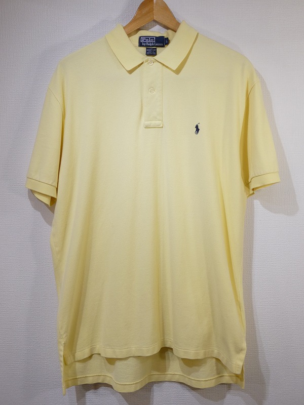 90s Polo Ralph Lauren ラルフローレン ワンポイント ポニー刺繍 レモンイエロー 鹿の子 ポロシャツ