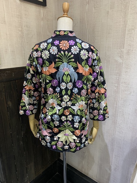 シャツ/ブラウス(長袖/七分)vintage  チャイナ マオカラー 刺繍 ジャケット 花柄 カラフル