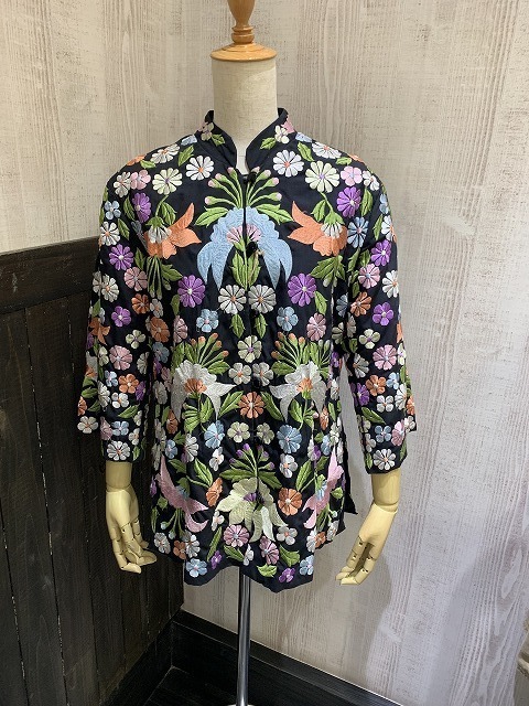 シャツ/ブラウス(長袖/七分)vintage  チャイナ マオカラー 刺繍 ジャケット 花柄 カラフル