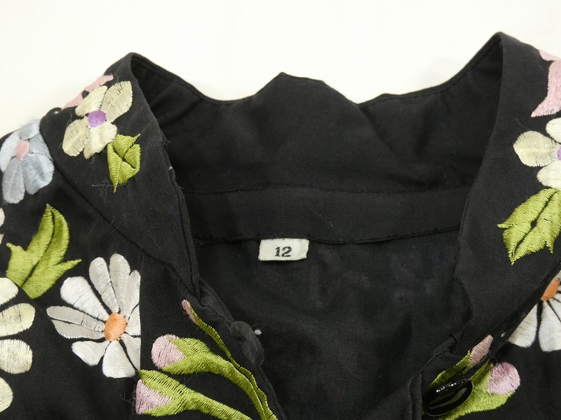60s 70s ビンテージ ハンドメイド 花柄 刺繍 エンブロイダリー 八分袖